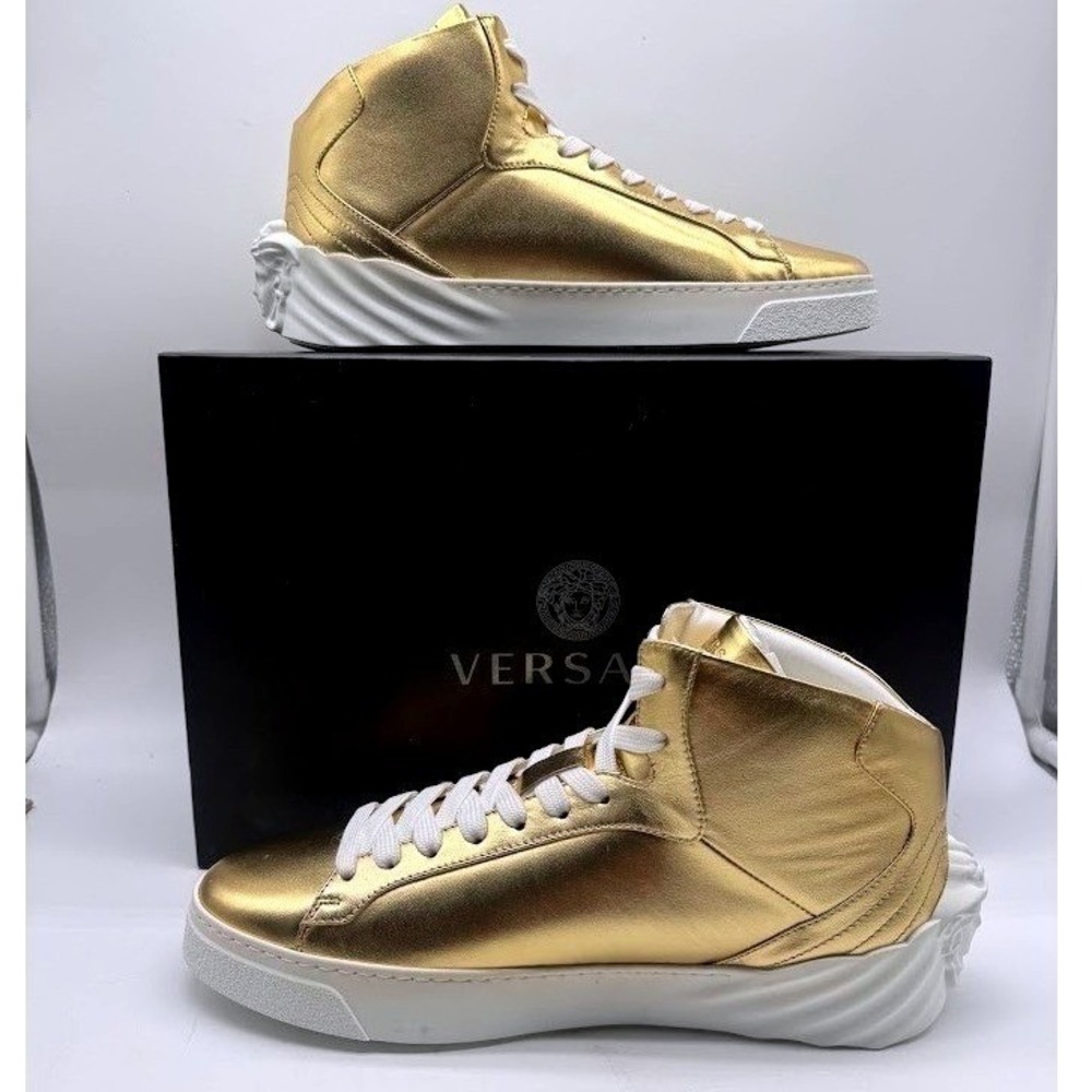Versace Medusa Men Gold Leather High Top Sneakers IT 40 US 7 DSU6702 NEW BOX